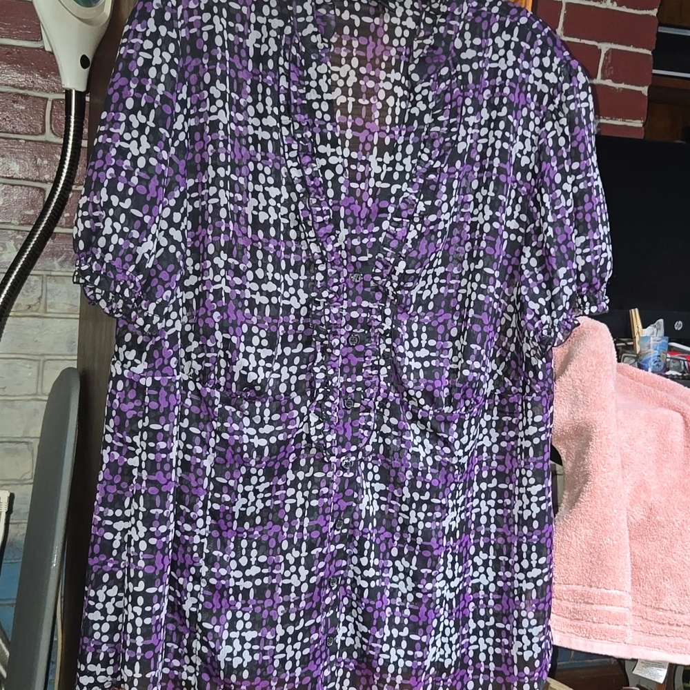 I.N. Studio Purple Printed Ruffle Blouse
